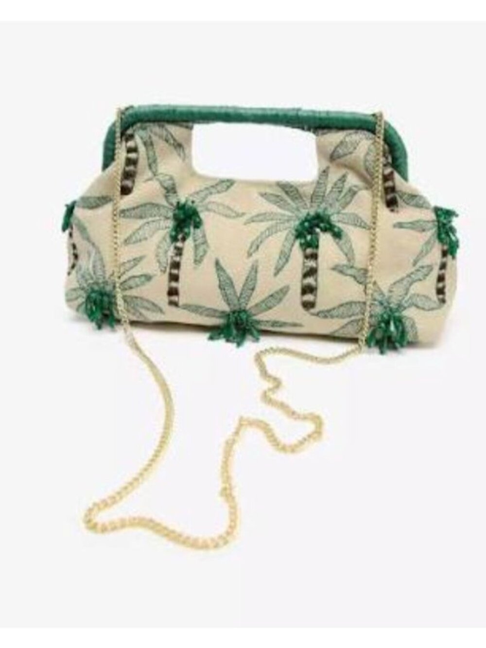 Zara Women Palm Tree Beaded Clutch Shoulder Bag Purse Beige Green 6301/510 NWT